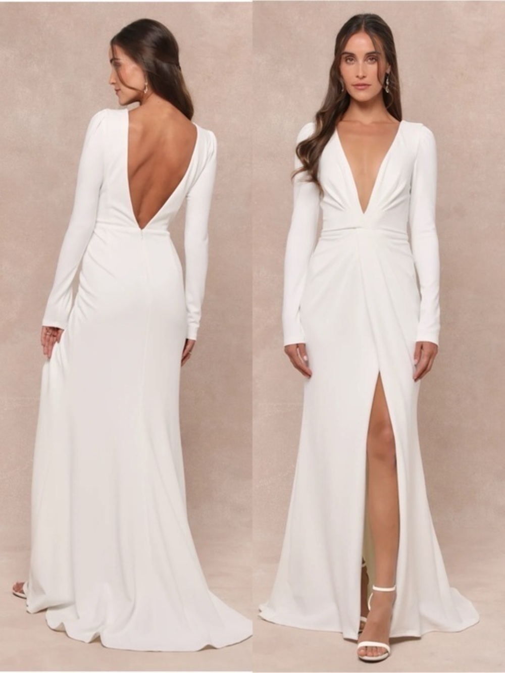 NWT Lulu’s Stunning Romance White Long Sleeve Mermaid Maxi Wedding Dress Small